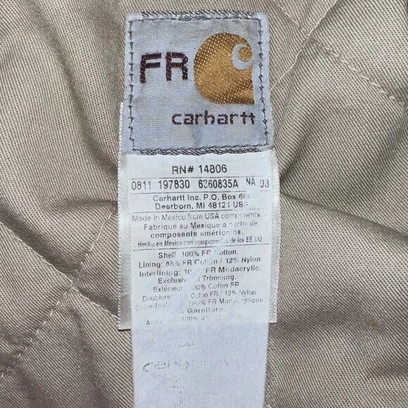 Mens Large Carhartt FR Insulated Bomber Jacket Brown Distressed Thrashed Tan - Picture 3 of 16
